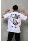 Bisiklet Yaka Baskılı Oversize T-Shirt - Beyaz -