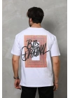 Bisiklet Yaka Baskılı Oversize T-Shirt - Beyaz -