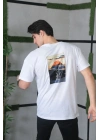 Bisiklet Yaka Baskılı Oversize T-Shirt - Beyaz -