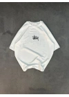 Bisiklet Yaka Baskılı Oversize T-Shirt - Beyaz -