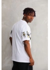 Bisiklet Yaka Baskılı Oversize T-Shirt - Beyaz -