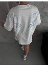 Bisiklet Yaka Baskılı Oversize T-Shirt - Beyaz -