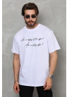 Bisiklet Yaka Baskılı Oversize T-Shirt - Beyaz