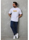 Bisiklet Yaka Baskılı Oversize T-Shirt - Beyaz -