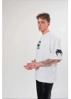 Bisiklet Yaka Baskılı Oversize T-Shirt - Beyaz -