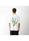 Bisiklet Yaka Baskılı Oversize T-Shirt - Beyaz -