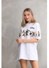 Bisiklet Yaka Baskılı Oversize T-Shirt - Beyaz -