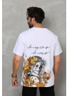 Bisiklet Yaka Baskılı Oversize T-Shirt - Beyaz