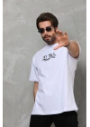 Bisiklet Yaka Baskılı Oversize T-Shirt - Beyaz -