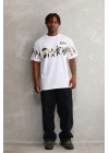 Bisiklet Yaka Baskılı Oversize T-Shirt - Beyaz -