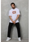 Bisiklet Yaka Baskılı Oversize T-Shirt - Beyaz -