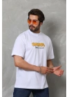 Bisiklet Yaka Baskılı Oversize T-Shirt - Beyaz -