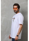 Bisiklet Yaka Baskılı Oversize T-Shirt - Beyaz -