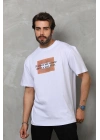 Bisiklet Yaka Baskılı Oversize T-Shirt - Beyaz -