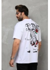 Bisiklet Yaka Baskılı Oversize T-Shirt - Beyaz -