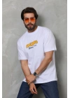 Bisiklet Yaka Baskılı Oversize T-Shirt - Beyaz -