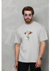 Bisiklet Yaka Baskılı Oversize T-Shirt - Gri -