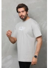 Bisiklet Yaka Baskılı Oversize T-Shirt - Gri -