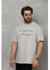 Bisiklet Yaka Baskılı Oversize T-Shirt - Gri