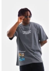 Bisiklet Yaka Baskılı Oversize T-Shirt - Gri -