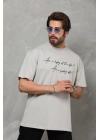 Bisiklet Yaka Baskılı Oversize T-Shirt - Gri