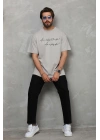 Bisiklet Yaka Baskılı Oversize T-Shirt - Gri