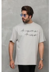 Bisiklet Yaka Baskılı Oversize T-Shirt - Gri