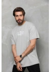Bisiklet Yaka Baskılı Oversize T-Shirt - Gri -