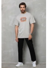 Bisiklet Yaka Baskılı Oversize T-Shirt - Gri -