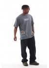 Bisiklet Yaka Baskılı Oversize T-Shirt - Gri -