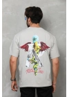 Bisiklet Yaka Baskılı Oversize T-Shirt - Gri -