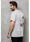 Bisiklet Yaka Baskılı Oversize T-Shirt - Gri -