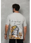 Bisiklet Yaka Baskılı Oversize T-Shirt - Gri
