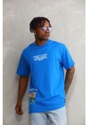 Bisiklet Yaka Baskılı Oversize T-Shirt - Mavi -