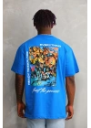 Bisiklet Yaka Baskılı Oversize T-Shirt - Mavi -