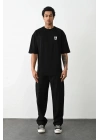 Bisiklet Yaka Baskılı Oversize T-Shirt - Siyah -