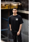 Bisiklet Yaka Baskılı Oversize T-Shirt - Siyah -