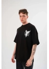 Bisiklet Yaka Baskılı Oversize T-Shirt - Siyah -