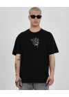 Bisiklet Yaka Baskılı Oversize T-Shirt - Siyah