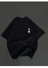 Bisiklet Yaka Baskılı Oversize T-Shirt - Siyah -