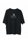 Bisiklet Yaka Baskılı Oversize T-Shirt - Siyah -