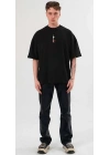Bisiklet Yaka Baskılı Oversize T-Shirt - Siyah -