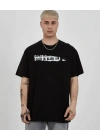 Bisiklet Yaka Baskılı Oversize T-Shirt - Siyah
