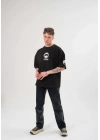 Bisiklet Yaka Baskılı Oversize T-Shirt - Siyah -