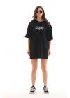 Bisiklet Yaka Baskılı Oversize T-Shirt - Siyah -
