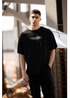 Bisiklet Yaka Baskılı Oversize T-Shirt - Siyah -