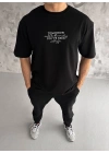 Bisiklet Yaka Baskılı Oversize T-Shirt - Siyah -