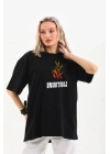 Bisiklet Yaka Baskılı Oversize T-Shirt - Siyah -