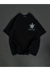 Bisiklet Yaka Baskılı Oversize T-Shirt - Siyah -