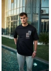 Bisiklet Yaka Baskılı Oversize T-Shirt - Siyah -